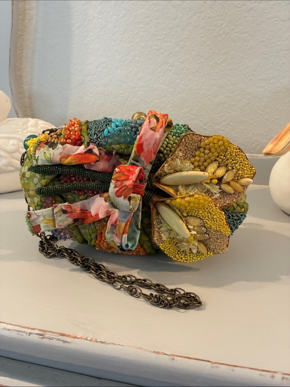 Mary Frances Multicolor Beaded Floral Mini Bag with Yellow and Green Accents